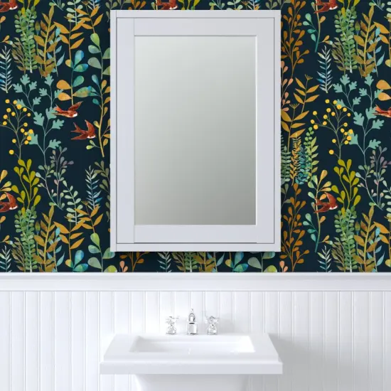 Pre-Pasted Wallpaper 2FT Wide Botanical Watercolor Fern Nature Plant Garden Nursery Custom Pre-pasted Wallpaper by Spoonflower {6}