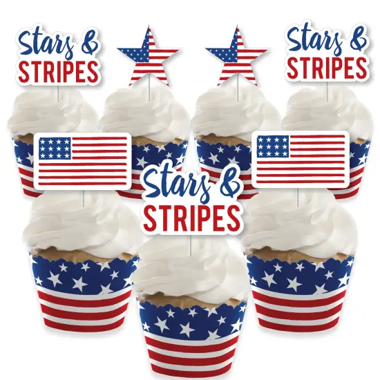 Big Dot of Happiness Stars & Stripes - Cupcake Decoration - Patriotic Party Cupcake Wrappers and Treat Picks Kit - Set of 24 {1}