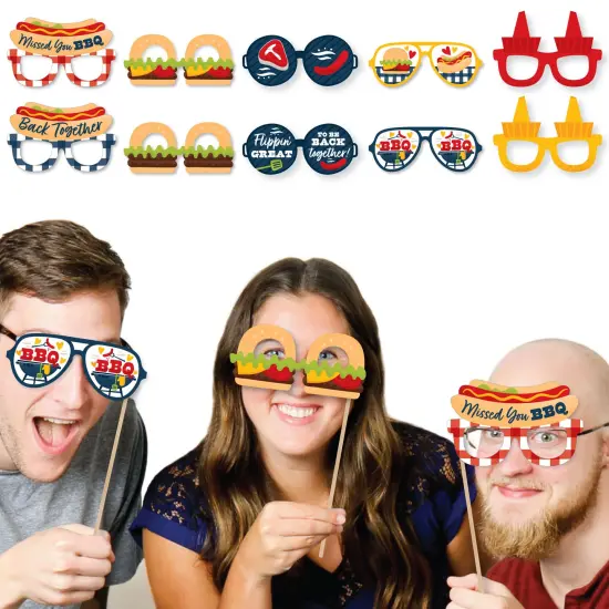 Big Dot of Happiness Missed You BBQ Glasses - Paper Card Stock Backyard Summer Picnic Party Photo Booth Props Kit - 10 Count {3}