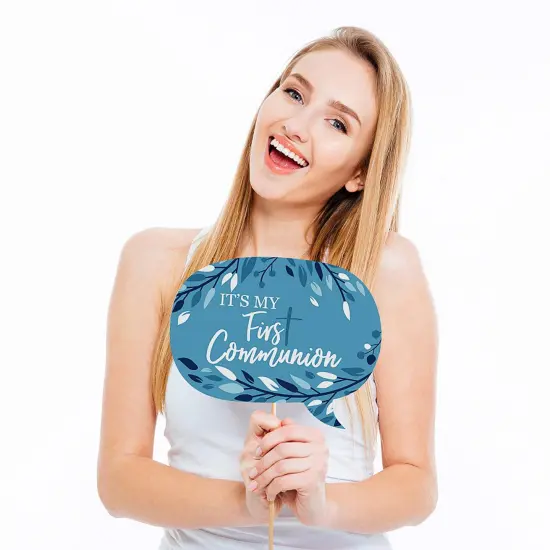 Big Dot of Happiness First Communion Blue Elegant Cross - Boy Religious Party Photo Booth Props Kit - 20 Count {4}