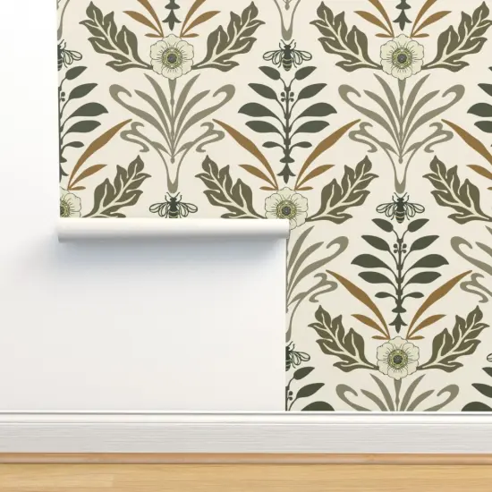 Peel & Stick Wallpaper 2FT Wide Elegant Floral Vintage Inspired Neutral Nature Large Scale Art Nouveau Custom Removable Wallpaper by Spoonflower {2}