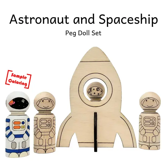 Astronaut and Spaceship Peg Doll Set by Pegsies&trade; {2}