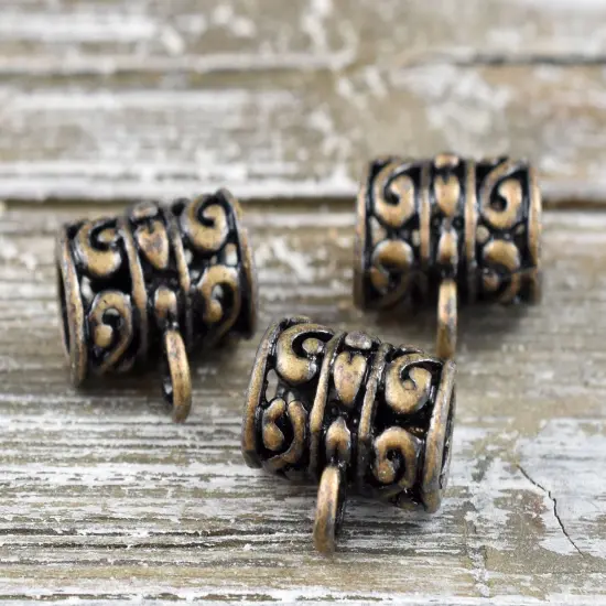 *10* 12x8mm Ant Brass Filigree Dangle Bead Tubes {1}