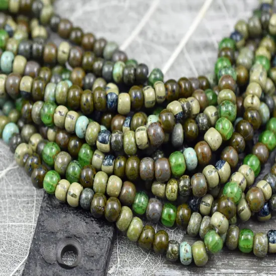 2/0 Aged Neptune Striped Picasso Czech Seed Beads (20" Strand) {2}