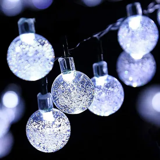 Perfect Holiday 60 LED Solar String Bulb Lights White {1}