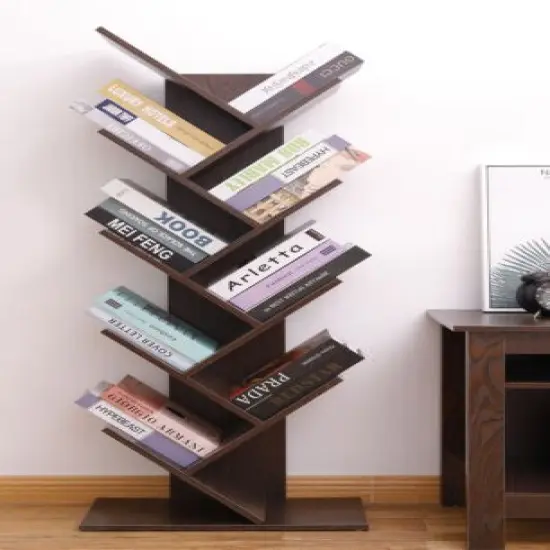 Wooden 9-Shelf Tree Magazine CD Storage Bookcase Brown {8}