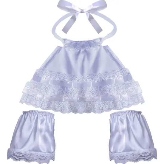 Colonial Lace Jabot Set - White Lace Ruffled Tie Jabot with White Lace Cuffs Set Costume Accessories for Men Women and Children {1}