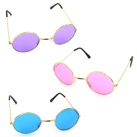 Tinted Round Hippie Glasses Pink Purple and Blue 60's Style Hipster Circle Sunglasses - 3 Pairs {5}