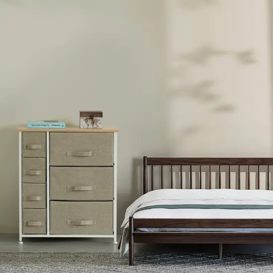 Sand Beige Bins and White Frame Storage Night Chest and Storage Chest Gray 5 Drawer {3}