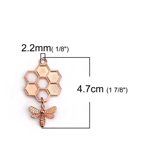 *5* 46x24mm Rose Gold Bee Honeycomb Charms {3}