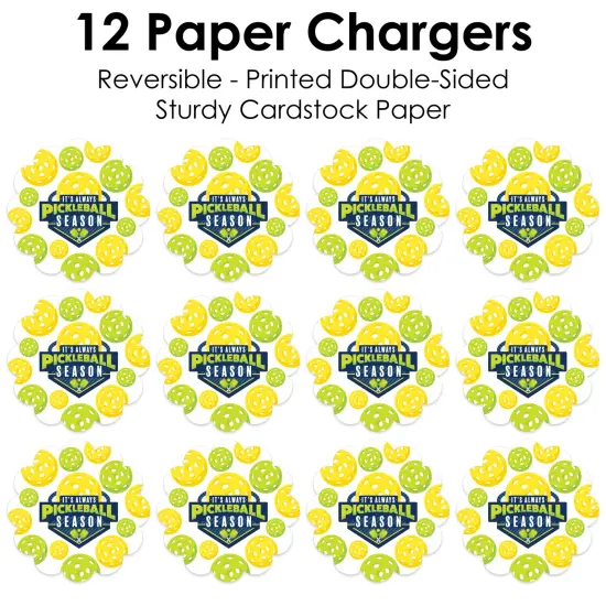 Big Dot of Happiness Let's Rally - Pickleball - Birthday or Retirement Party Round Table Decorations - Paper Chargers - Place Setting For 12 {7}