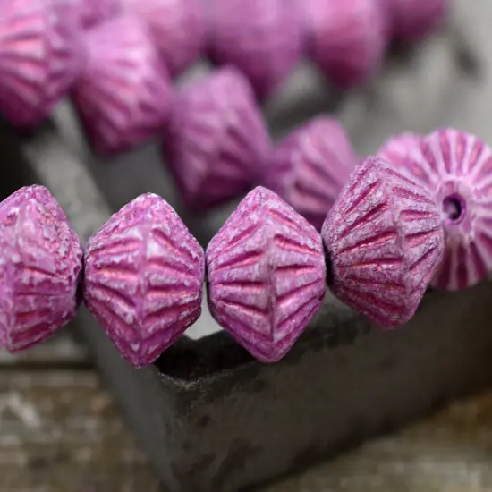 *15* 11mm Pink Washed Etched African Bicone Beads {6}