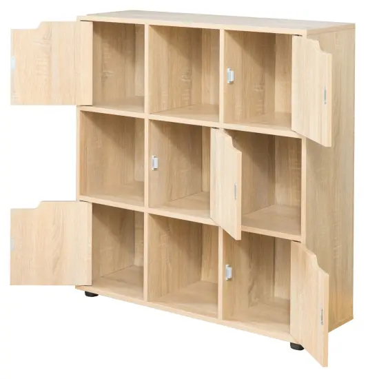 9 Cube Wooden Organizer With 5 Enclosed Doors and 4 Shelves Oak {5}