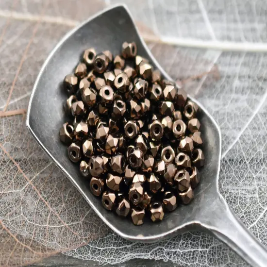 6g 2x3mm Dark Bronze Faceted Fire Polished Micro Spacer Beads {2}