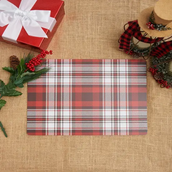 Fireside Red & Black Plaid Hardboard Set of 6 Placemats 12.75" x 16" {6}
