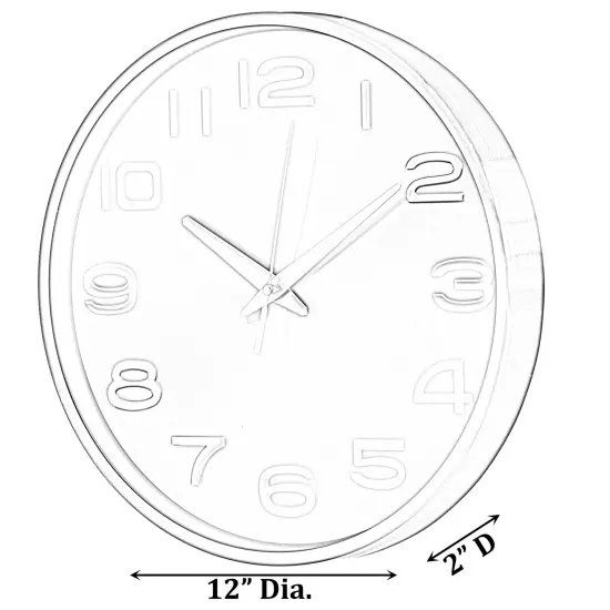 Aluminum Round Wall Clock - Modern Decor for Living Room, Kitchen, or Dining Room - 12 in Decorative Timepiece with Sleek Design - Large Round Clock for Home - Silent Ticking - Battery Operated Silver {4}