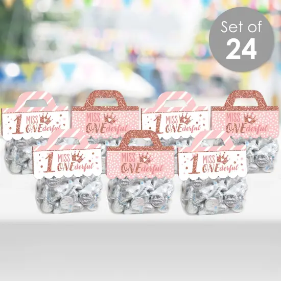 Big Dot of Happiness 1st Birthday Little Miss Onederful DIY Girl First Birthday Party Clear Goodie Favor Bag Labels Candy Bags with Toppers Set of 24 {3}