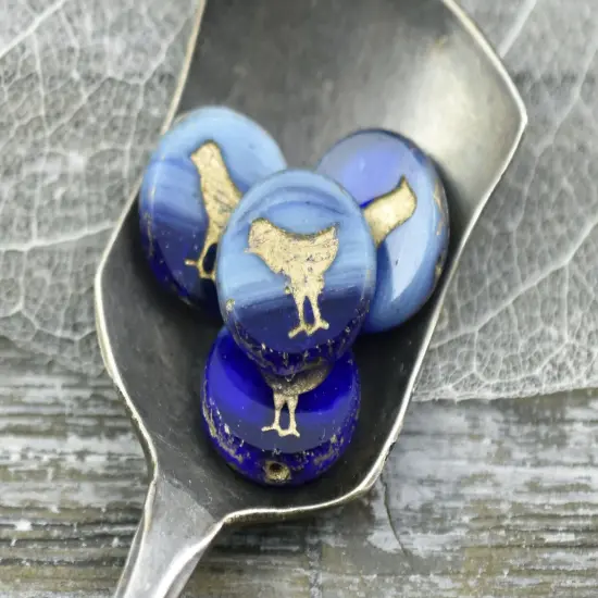 *10* 12mm Bronze Washed Turquoise Cobalt Table Cut Bird Coin Beads {1}