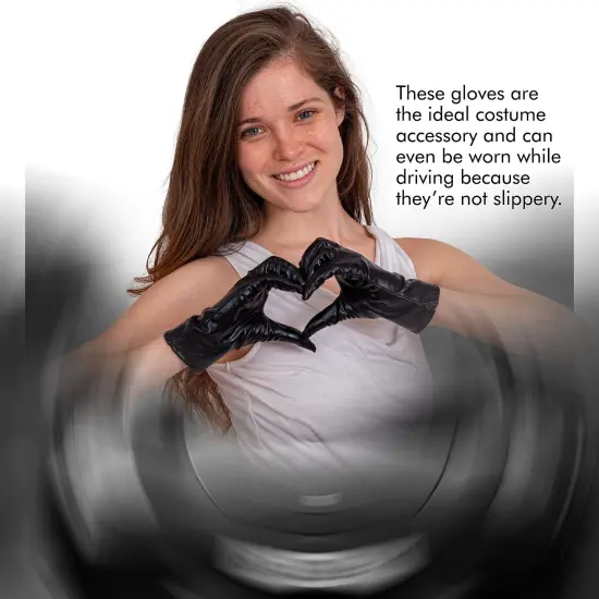 Metallic Black Costume Gloves - Shiny Black Superhero Evening Stretch Dress Glove Set for Men, Women and Kids {3}