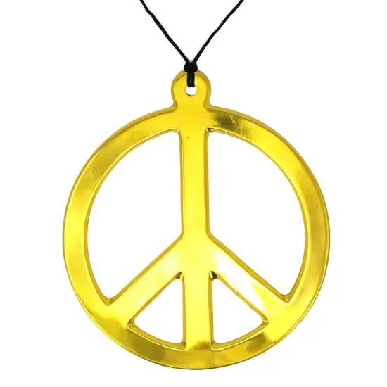 Hippie Peace Sign Medallion - 1960s Gold Peace Symbol Necklace Costume Accessory - 1 Piece {1}