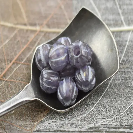 *20* 8mm Silver Washed Gold Lustered Thistle Large Hole Melon Beads {3}