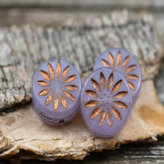 *15* 12mm Bronze Washed Lilac OpalineAster Flower Coin Beads {5}