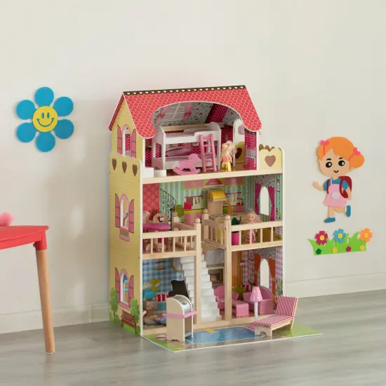 Wooden Doll House with Toys and Furniture Accessories with LED light for Ages 3+ {2}
