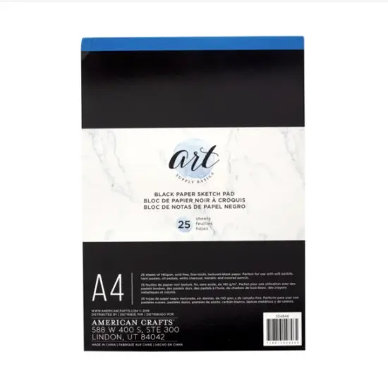 PAPER PAD - AC - ART SUPPLY BASICS - A4 - SKETCH PAD BLACK PAPER - 25 SHEETS 354846 {3}