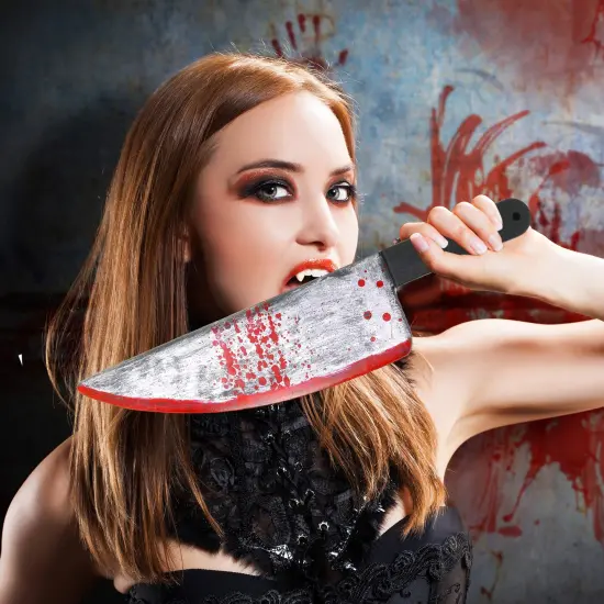 - Large Bloody Knife 16" Long, Prank Toy, Fake Plastic Blade with Stains Costume Prop for Halloween Haunted House April Fools {3}