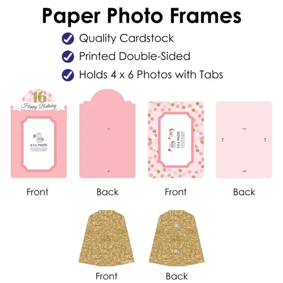 Big Dot of Happiness Sweet 16 - 16th Birthday Party 4x6 Picture Display - Paper Photo Frames - Set of 12 {6}
