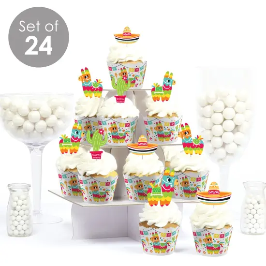 Big Dot of Happiness Pinata Party - Cupcake Decoration - Colorful Fiesta Cupcake Wrappers and Treat Picks Kit - Set of 24 {3}