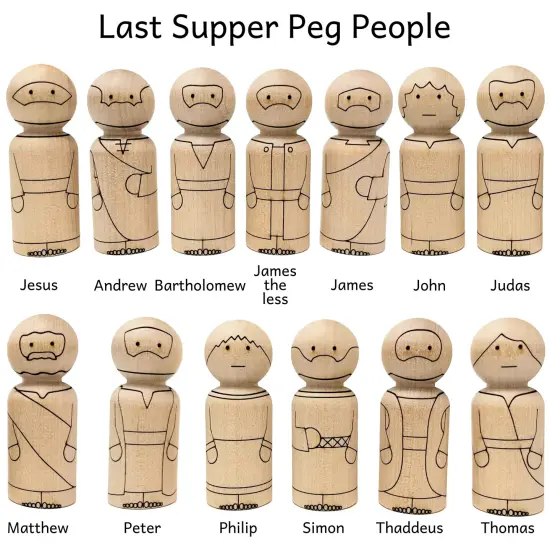 Last Supper Jesus and 12 Disciples Peg Doll Set by Pegsies&trade; {4}