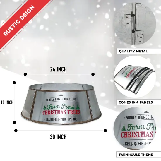 Ornativity Metal Christmas Tree Collar - 24" Galvanized Tin Metal Rustic Bucket Base Skirt for Xmas Holiday Tree Bottom {4}