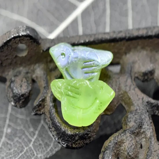*6* 11x22mm Matte Green Apple AB Bird Beads {4}