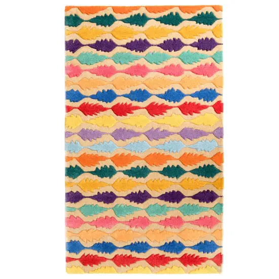 Handtufted Multicolored Leaf Design 100% Wool Area Rug, 3' x 5' Rectangle {1}
