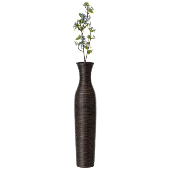 Tall Decorative Modern Ribbed Trumpet Design Brown Floor Vase - Contemporary Home Decor, Stylish Accent Piece for Living Room, Dining Room, or Entryway - Statement Vase for Flowers and Greenery {4}
