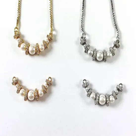 Elegant Pearl CZ Pave Curve Connector in 18K Gold/Silver Plating for DIY Jewelry Making 1 piece {3}