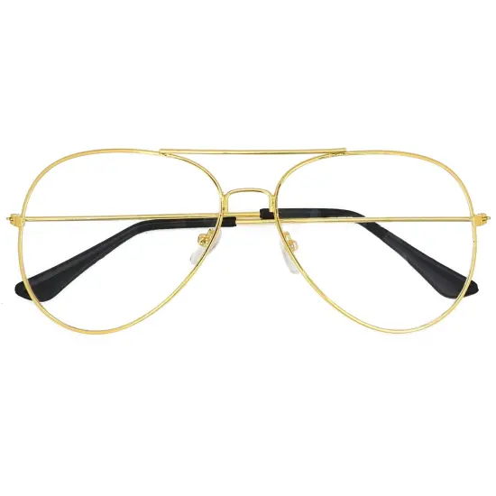 Clear Lens Costume Glasses - 70's Style Aviator Gold Wire Rimmed Clear Sunglasses for Adults and Kids {3}