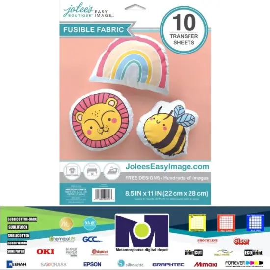 Jolee's Easy Image FUSIBLE FABRIC TRANSFER Light 10 Sh SHIMMER 8.5"x11" 56400034 Made in USA {1}