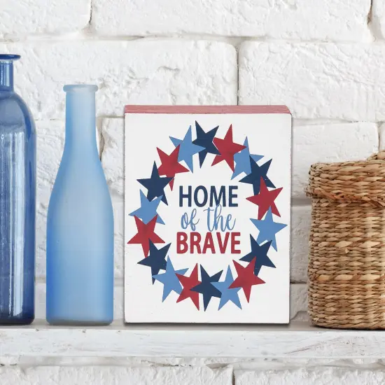 4.75" x 4.75" x 1.5" Home Of The Brave 4th of July Patriotic Shelf Block D&eacute;cor {4}