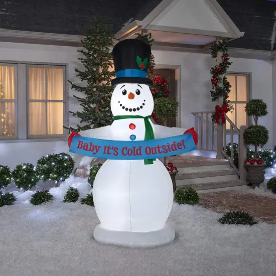 8' Gemmy Animated Airblown Inflatable Christmas Snowman w/ Banner 85497 {2}