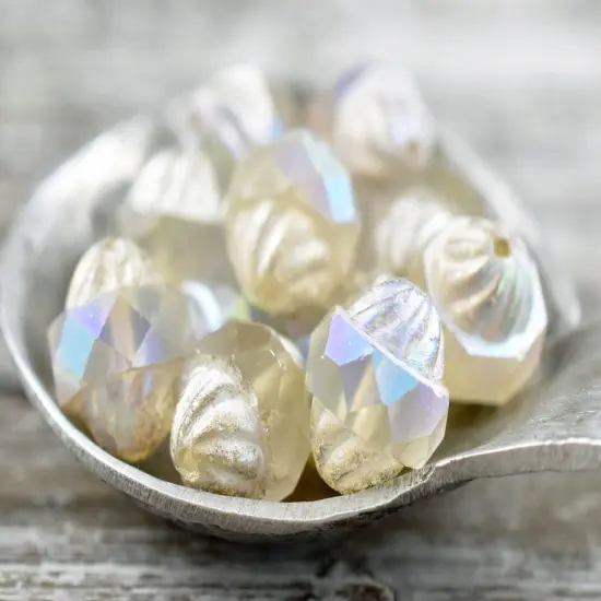 *15* 11x10mm Antique Silver AB Washed Crystal Faceted Turbine Beads {3}