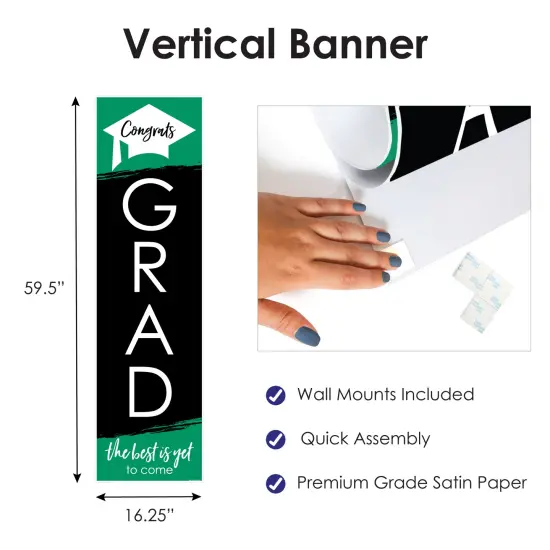 Big Dot of Happiness Green Graduation Party Door Decoration - Vertical Banner {4}