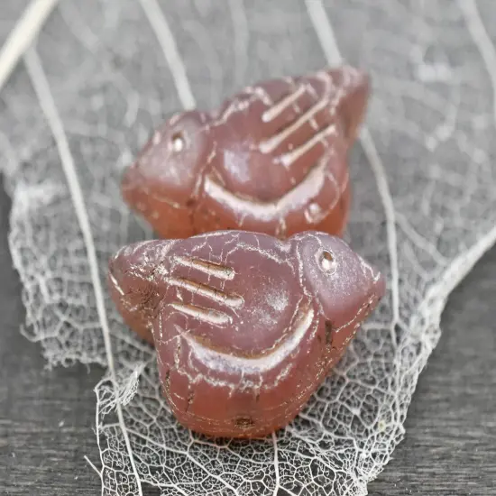 *6* 11x22mm Gold Washed Pink Opal Bird Beads {1}