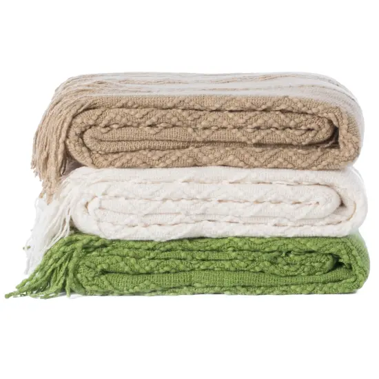 Decorative Throw Blanket - 50x60in Soft Knit with Delightful Fringe Edges for a Sophisticated and Cozy Touch to Your Living Space Lightweight, Breathable, Easy Care, Versatile, All-Season, Ideal for Lounging, Gifting Beige {8}