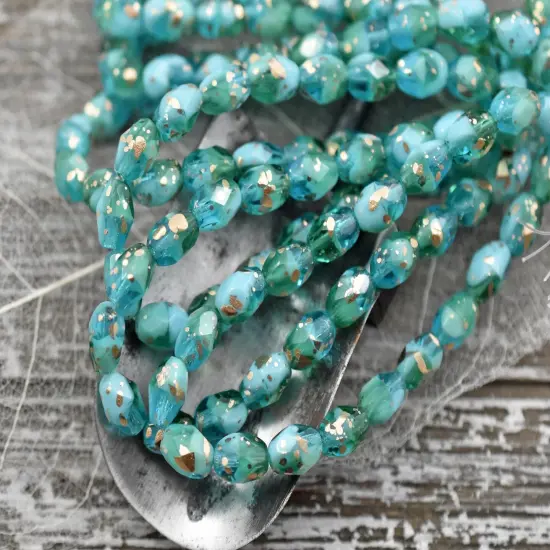 *20* 5x7mm Gold Splattered Mixed Blue & Green Opal Fire Polished Faceted Oval Beads {2}