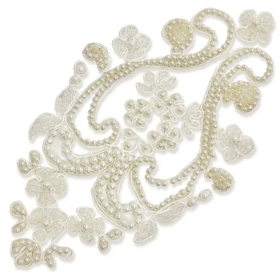 Vintage Bridal Pearl Heart with Beaded Vase Applique Ivory {1}