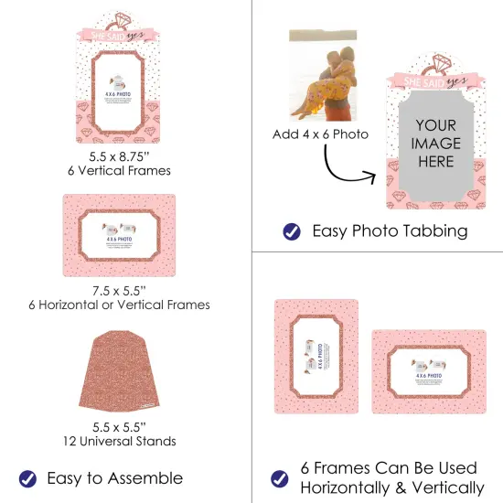 Big Dot of Happiness Bride Squad - Rose Gold Bridal Shower or Bachelorette Party 4x6 Picture Display - Paper Photo Frames - Set of 12 {4}