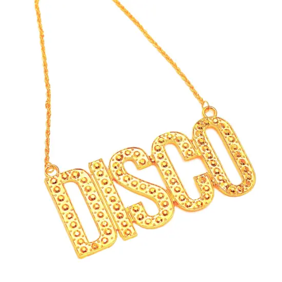Gold Chain Disco Necklace - 1970s Faux Bling Jewelry Costume Accessories for Adults and Children {2}