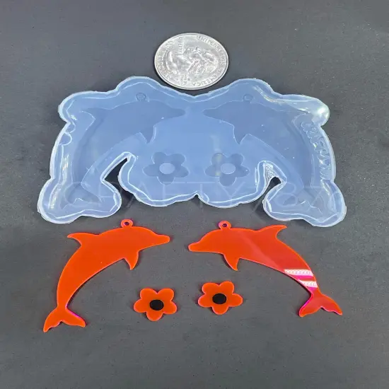 Dolphin Dangle Earring Silicone Mold and Flower stud (C13) {6}